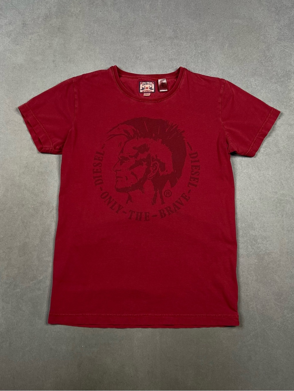 Diesel Burgundy Crewneck Tee with Logo Patch